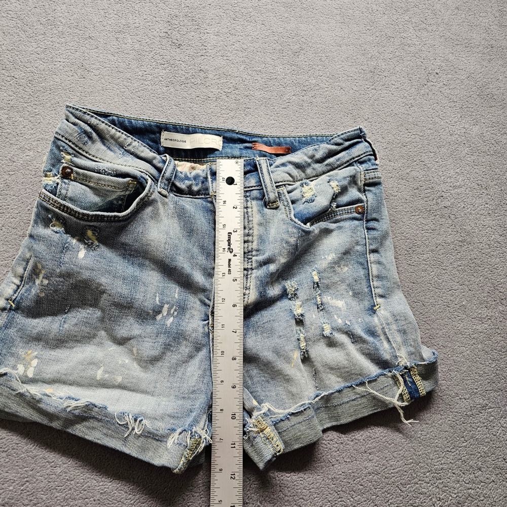 Anthropologie Pilcro Denim Shorts Womens 28 Blue Distressed Paint Splatter Boho - Picture 9 of 11